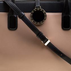 Pre Owned Bvlgari Taupe and Black Leather Tote