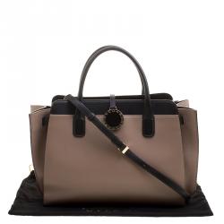Pre Owned Bvlgari Taupe and Black Leather Tote