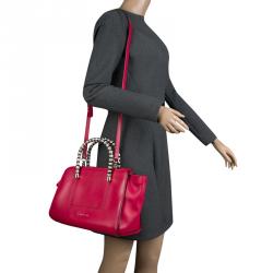 Pre Owned Bvlgari Pink Leather Serpenti Scaglie Boston Bag