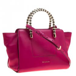Pre Owned Bvlgari Pink Leather Serpenti Scaglie Boston Bag