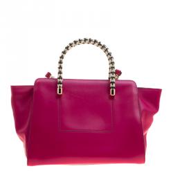 Pre Owned Bvlgari Pink Leather Serpenti Scaglie Boston Bag