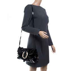 Pre Owned حقيبة كتف بلغاري شاندرا جلد لامعة سوداء