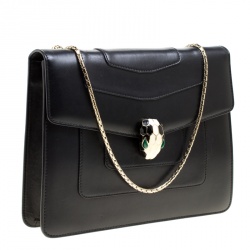 Bvlgari Black Leather Medium Serpenti Forever Shoulder Bag