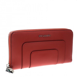Bvlgari Red Leather Serpenti Forever Zip  Around Wallet 