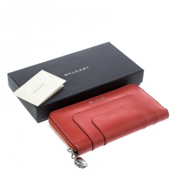 Bvlgari Red Leather Serpenti Forever Zip  Around Wallet 
