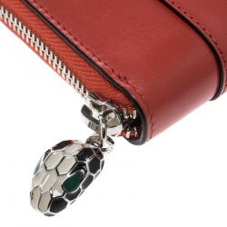 Bvlgari Red Leather Serpenti Forever Zip  Around Wallet 