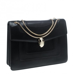 Bvlgari Black Leather Large Serpenti Forever Shoulder Bag