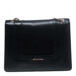 Bvlgari Black Leather Large Serpenti Forever Shoulder Bag