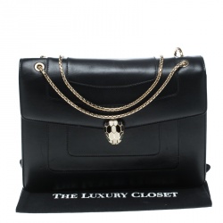 Bvlgari Black Leather Large Serpenti Forever Shoulder Bag