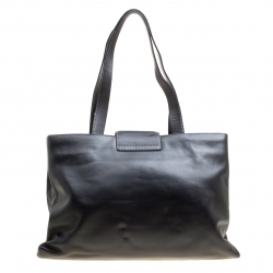 Bvlgari Black Leather Shopper Tote