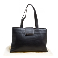 Bvlgari Black Leather Shopper Tote