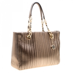 Pre Owned Bvlgari Gun Metal Plisse Leather Monte Shopper Tote