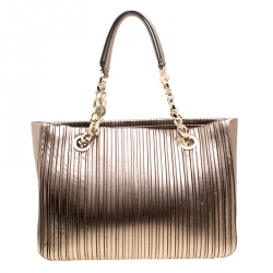 Pre Owned Bvlgari Gun Metal Plisse Leather Monte Shopper Tote