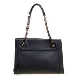 Bvlgari Black Leather Chain Shopping Tote