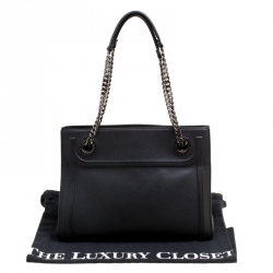 Bvlgari Black Leather Chain Shopping Tote