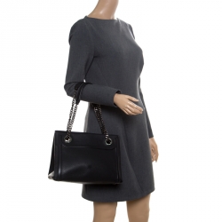 Bvlgari Black Leather Chain Shopping Tote