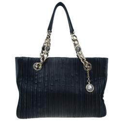 Bvlgari Black Nappa Leather Plisse Shopping Tote