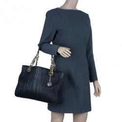 Bvlgari Black Nappa Leather Plisse Shopping Tote