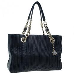 Bvlgari Black Nappa Leather Plisse Shopping Tote