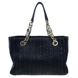 Bvlgari Black Nappa Leather Plisse Shopping Tote