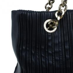 Bvlgari Black Nappa Leather Plisse Shopping Tote