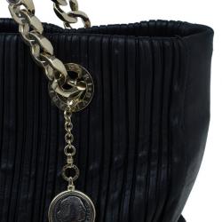 Bvlgari Black Nappa Leather Plisse Shopping Tote