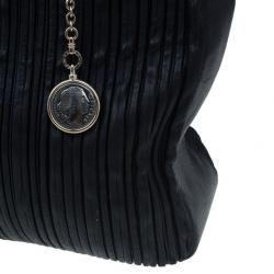 Bvlgari Black Nappa Leather Plisse Shopping Tote