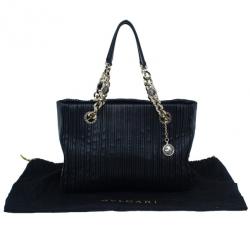 Bvlgari Black Nappa Leather Plisse Shopping Tote