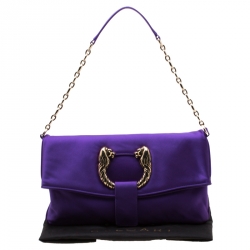 Bvlgari Purple Satin Leoni Flap Clutch Bag