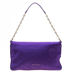 Bvlgari Purple Satin Leoni Flap Clutch Bag