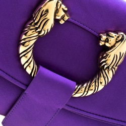 Bvlgari Purple Satin Leoni Flap Clutch Bag