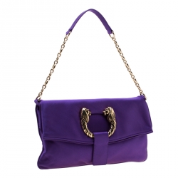 Bvlgari Purple Satin Leoni Flap Clutch Bag