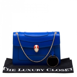Bvlgari Blue Leather Medium Serpenti Forever Flap Shoulder Bag