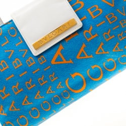 Pre Owned Bvlgari Blue/White Logo Mania Fabric and Leather Shoulder Bag