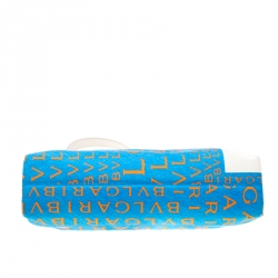 Pre Owned Bvlgari Blue/White Logo Mania Fabric and Leather Shoulder Bag