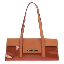 Pre Owned Bvlgari Suede &amp; Patent Leather Mini Shoulder Bag