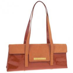 Pre Owned Bvlgari Suede &amp; Patent Leather Mini Shoulder Bag