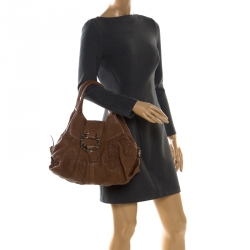 مملوكة مسبقًا حقيبة بلغاري شاندرا جلد ريديوسد بنية فاتحة