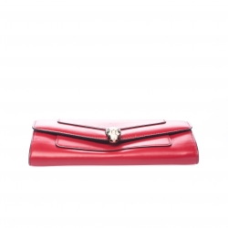 Pre Owned Bvlgari Red Leather Serpenti Forever Wallet