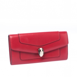 Pre Owned Bvlgari Red Leather Serpenti Forever Wallet