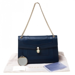 Bvlgari Blue Leather Medium Serpenti Forever Flap Shoulder Bag