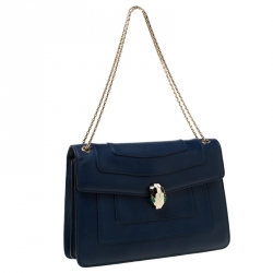 Bvlgari Blue Leather Medium Serpenti Forever Flap Shoulder Bag