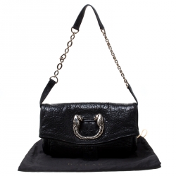 Bvlgari Black Leather Leoni Flap Clutch 