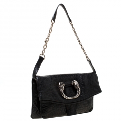 Bvlgari Black Leather Leoni Flap Clutch 