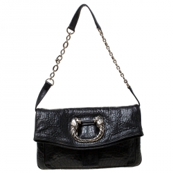 Bvlgari Black Leather Leoni Flap Clutch 