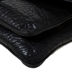 Bvlgari Black Leather Leoni Flap Clutch 