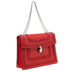 Bvlgari Red Leather Serpenti Forever Flap Shoulder Bag      