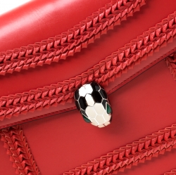 Bvlgari Red Leather Serpenti Forever Flap Shoulder Bag      