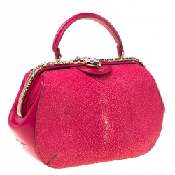 Bvlgari Magenta Stingray and Leather Small Serpenti Hypnotic Top Handle Bag 