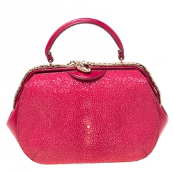 Bvlgari Magenta Stingray and Leather Small Serpenti Hypnotic Top Handle Bag 